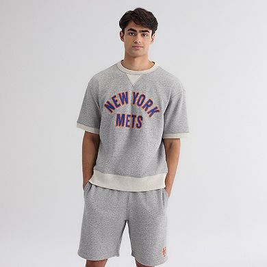 Men's Fanatics Steel Heather New York Mets Iconic Terry Short Sleeve Sweatshirt