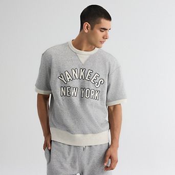 Men's Fanatics Steel Heather New York Yankees Iconic Terry Short Sleeve Sweatshirt