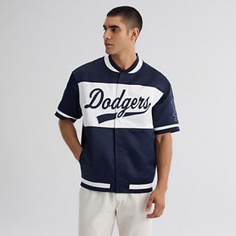Men's Fanatics Athletic Navy Los Angeles Dodgers Iconic Full-Snap Short Sleeve Satin Warm-Up