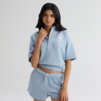 Women's Fanatics Sky Blue New York Yankees Iconic Short Sleeve Polo Sweatshirt