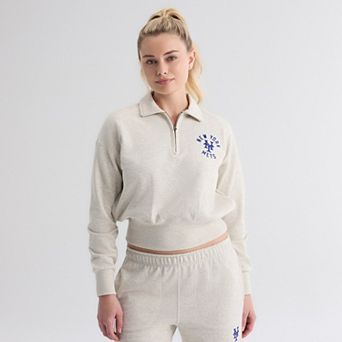 Women's Fanatics Oatmeal Heather New York Mets Iconic Terry Quarter-Zip Sweatshirt