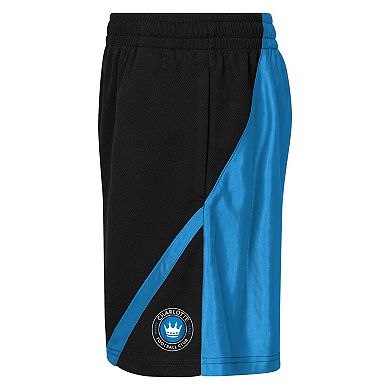 Youth Outerstuff Black/Blue Charlotte FC Color Blocked Shorts