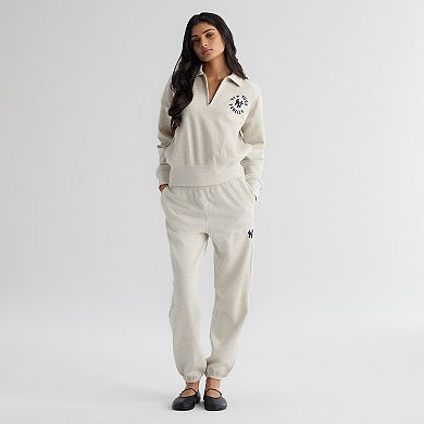 Women's Fanatics Oatmeal Heather New York Yankees Iconic Terry Track Pants