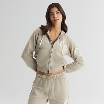 Women's Fanatics Sepia Tint Chicago Cubs Iconic Terry Full-Zip Hoodie