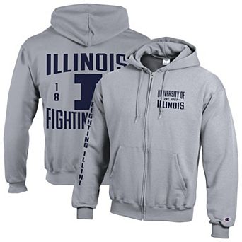 Men's Champion Gray Illinois Fighting Illini Varsity Powerblend Full-Zip Fleece Hoodie