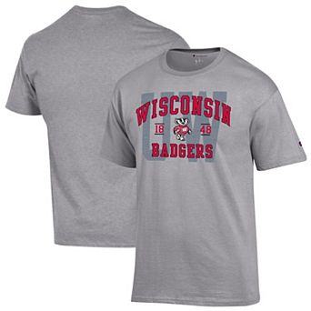 Men's Champion Heather Gray Wisconsin Badgers Varsity T-Shirt