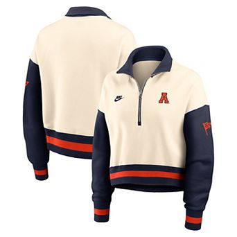 Women's Nike Natural/Navy Auburn Tigers Oversized Legacy Color Block Cropped Quarter-Zip Pullover
