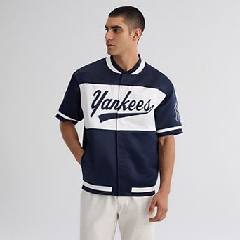 Men's Fanatics Athletic Navy New York Yankees Iconic Full-Snap Short Sleeve Satin Warm-Up
