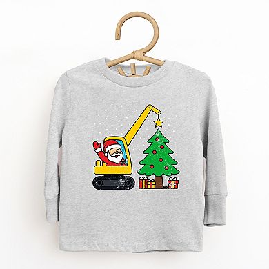 Santa Excavator Distressed - Toddler Long Sleeve Graphic Tee