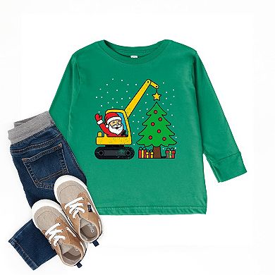 Santa Excavator Distressed - Toddler Long Sleeve Graphic Tee
