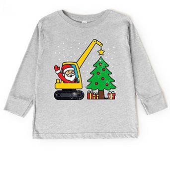 Santa Excavator Distressed - Toddler Long Sleeve Graphic Tee