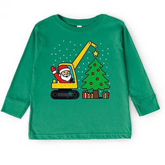 Santa Excavator Distressed - Toddler Long Sleeve Graphic Tee