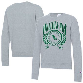 Women's Champion Heather Gray William & Mary Tribe Academic Crest Powerblend Crewneck Sweatshirt