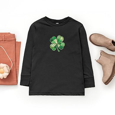 Four Leaf Clover Patchwork Print - Youth Long Sleeve Graphic T-Shirt