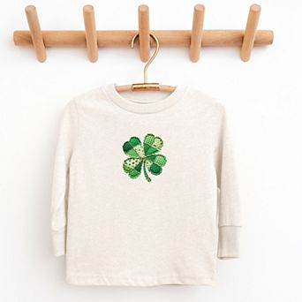 Four Leaf Clover Patchwork Print - Youth Long Sleeve Graphic T-Shirt