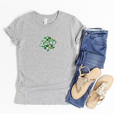 Lucky Clover Patchwork Print - Youth Short Sleeve Graphic T-Shirt