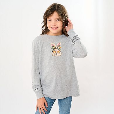 Bunny Face Yarn Print - Youth Long Sleeve Graphic T-Shirt