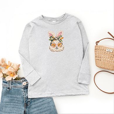 Bunny Face Yarn Print - Youth Long Sleeve Graphic T-Shirt