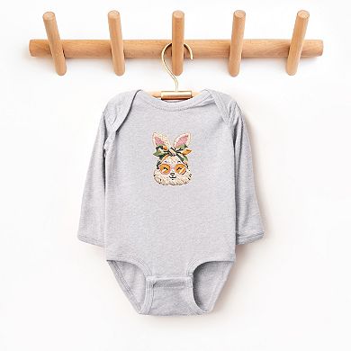 Bunny Face Yarn Print - Baby Long Sleeve Bodysuit