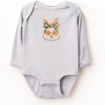 Bunny Face Yarn Print - Baby Long Sleeve Bodysuit