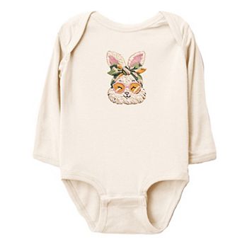 Bunny Face Yarn Print - Baby Long Sleeve Bodysuit