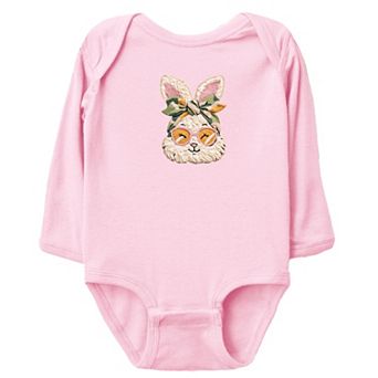 Bunny Face Yarn Print - Baby Long Sleeve Bodysuit