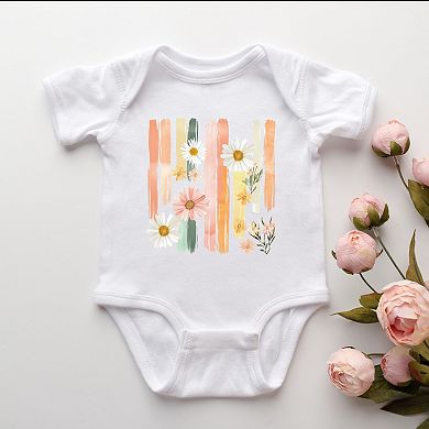 Daisies Stripes Faux Paint - Baby Short Sleeve Graphic Bodysuit