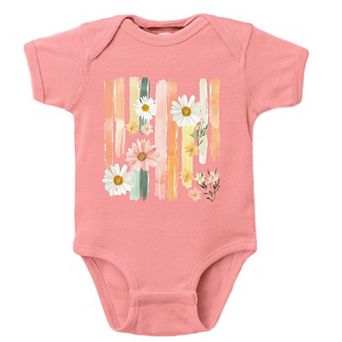 Daisies Stripes Faux Paint - Baby Short Sleeve Graphic Bodysuit