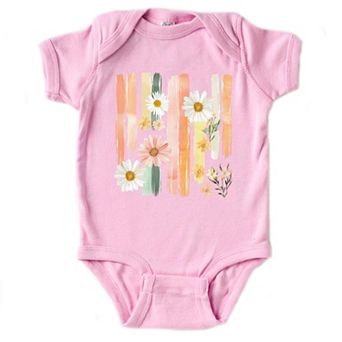 Daisies Stripes Faux Paint - Baby Short Sleeve Graphic Bodysuit