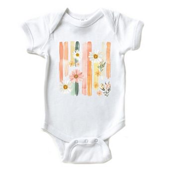 Daisies Stripes Faux Paint - Baby Short Sleeve Graphic Bodysuit