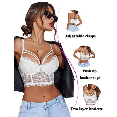 Avidlove Lace Bralette for Women V Neck Camisoles Adjustable Strap Two Layer Cami Crop Top