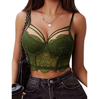 Avidlove Lace Bralette for Women V Neck Camisoles Adjustable Strap Two Layer Cami Crop Top