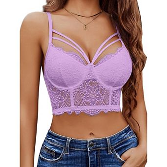 Avidlove Lace Bralette for Women V Neck Camisoles Adjustable Strap Two Layer Cami Crop Top