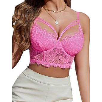 Avidlove Lace Bralette for Women V Neck Camisoles Adjustable Strap Two Layer Cami Crop Top