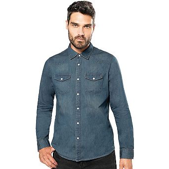 Kariban Mens Long Sleeve Casual Denim Shirt
