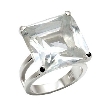 Alamode 925 Sterling Silver Cubic Zirconia Square Ring