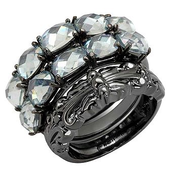 Alamode Black Ion Plating Brass Crystal Ring