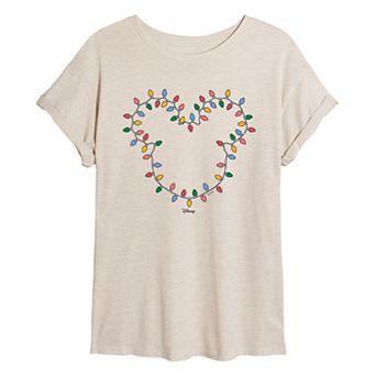 Juniors' Disney's Mickey Mouse Christmas Lights Oversized Tee