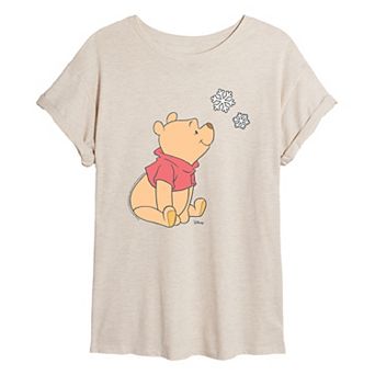 Juniors' Disney's Winnie The Pooh Snowflakes Oversized Tee