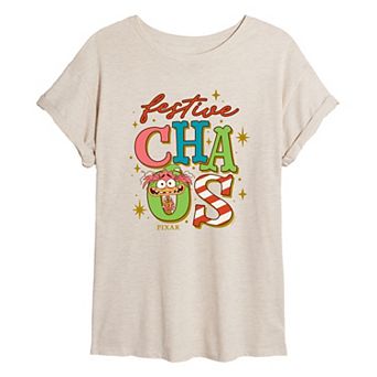 Juniors' Disney / Pixar's Inside Out 2 Festive Chaos Oversized Tee