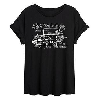 Juniors' Home Alone Operation HO HO HO Schematic Oversized Tee