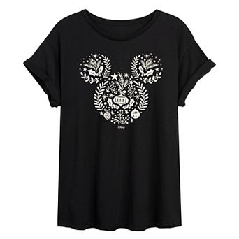 Juniors' Disney's Mickey Mouse Christmas Oversized Tee