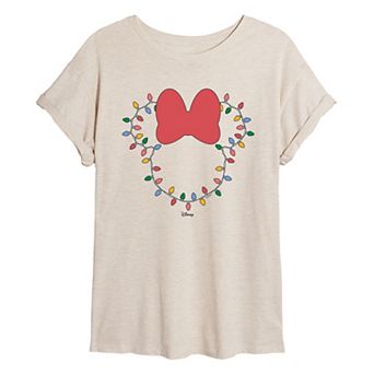 Juniors' Disney's Minnie Mouse Christmas Lights Oversized Tee