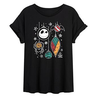 Juniors' Disney's The Nightmare Before Christmas Ornaments Oversized Tee