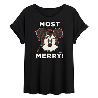 Juniors' Disney's Mickey Mouse Most Merry! Oversized Tee