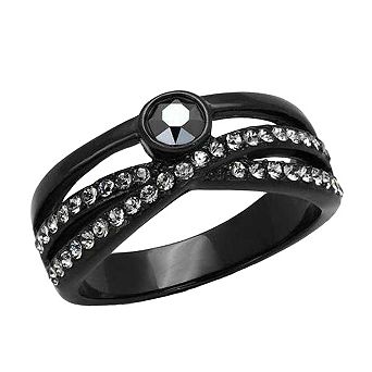 Alamode Black Ion Plating Crystal Criss-Cross Ring