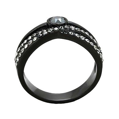 Alamode Black Ion Plating Crystal Criss-Cross Ring