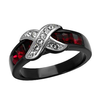 Alamode Black Ion Plating Crystal Criss-Cross Ring