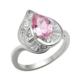 Alamode 925 Sterling Silver Cubic Zirconia Leaf Pear Ring