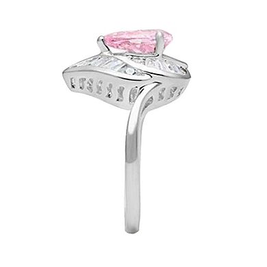 Alamode 925 Sterling Silver Cubic Zirconia Leaf Pear Ring